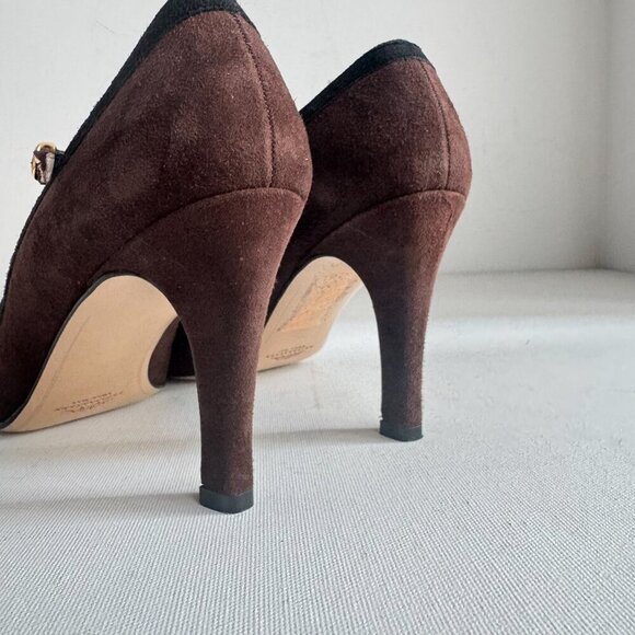 Vintage Bally Two Tone Brown Black T Strap Suede Heels 8C - Picture 9 of 9